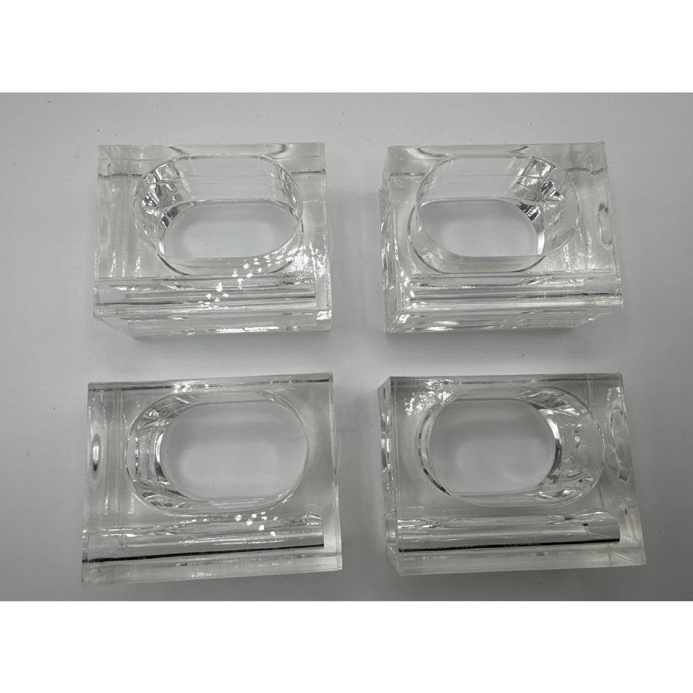 Clear Acrylic Rectangular Block Napkin Rings Modern Minimalist Lucite Set of 4